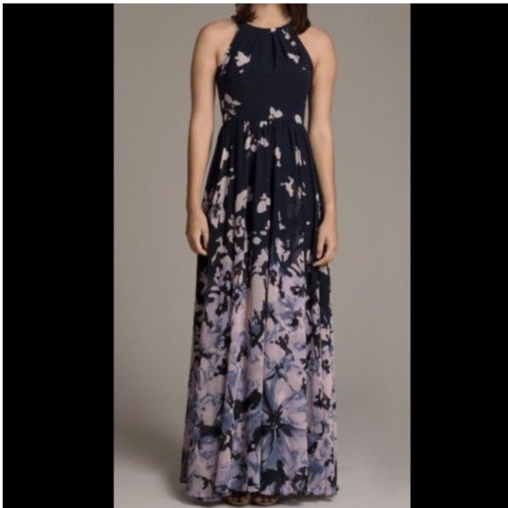 David’s Bridal Abstract Floral Chiffon Tie-Back Gown